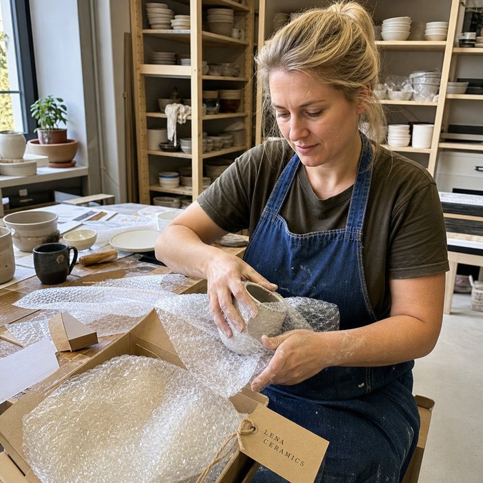 Potter packing an order