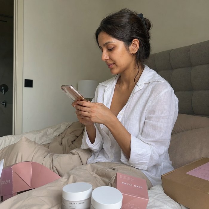 Skincare seller checking orders